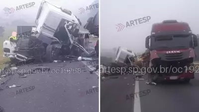 Batida entre carretas deixa motorista gravemente ferido na Carvalho Pinto