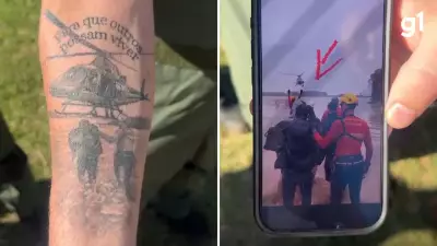 Bombeiro tatua resgate de enchente e reencontra sobrevivente no RS