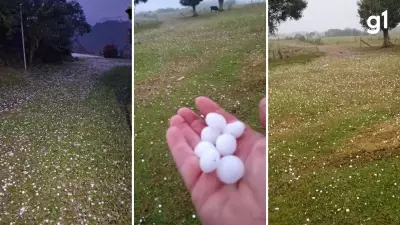Chuva de granizo de 3 minutos cobre campos no RS e surpreende moradores