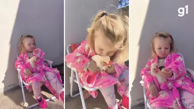 Menina de 2 anos encanta ao 'lagartear' com bergamota e galinha no colo no RS