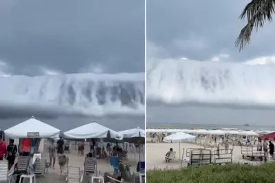 Nuvem em formato de 'tsunami' surpreende banhistas em Bertioga, SP