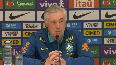 Renata Vasconcellos e César Tralli entrevistam Carlo Ancelotti ao vivo no Jornal Nacional