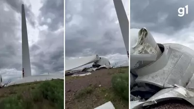 Vendaval derruba turbina eólica e causa estragos em Santana do Livramento