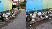 Acúmulo de lixo em calçada de posto de saúde na Liberdade gera reclamações