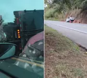 Caminhão tomba e interdita BR-356; carro capota horas antes no Morro da Mangueira