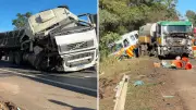 Carreta atinge veículos em obra na BR-376 em Ponta Grossa; trânsito fica 12 km