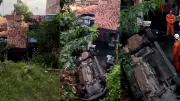 Carro cai de barranco e invade quintal de casa em São Luís