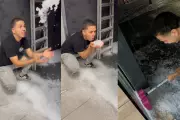 Empresário surpreso com granizo após temporal em Ivinhema (MS)