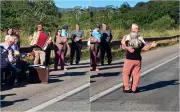 Idosos dançam e tocam sanfona em congestionamento na Fernão Dias