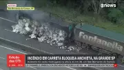 Incêndio em carreta interdita Anchieta em São Bernardo do Campo