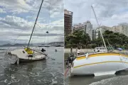 Veleiro vira com idosos e mulher durante ventania em Santos; resgate sem feridos