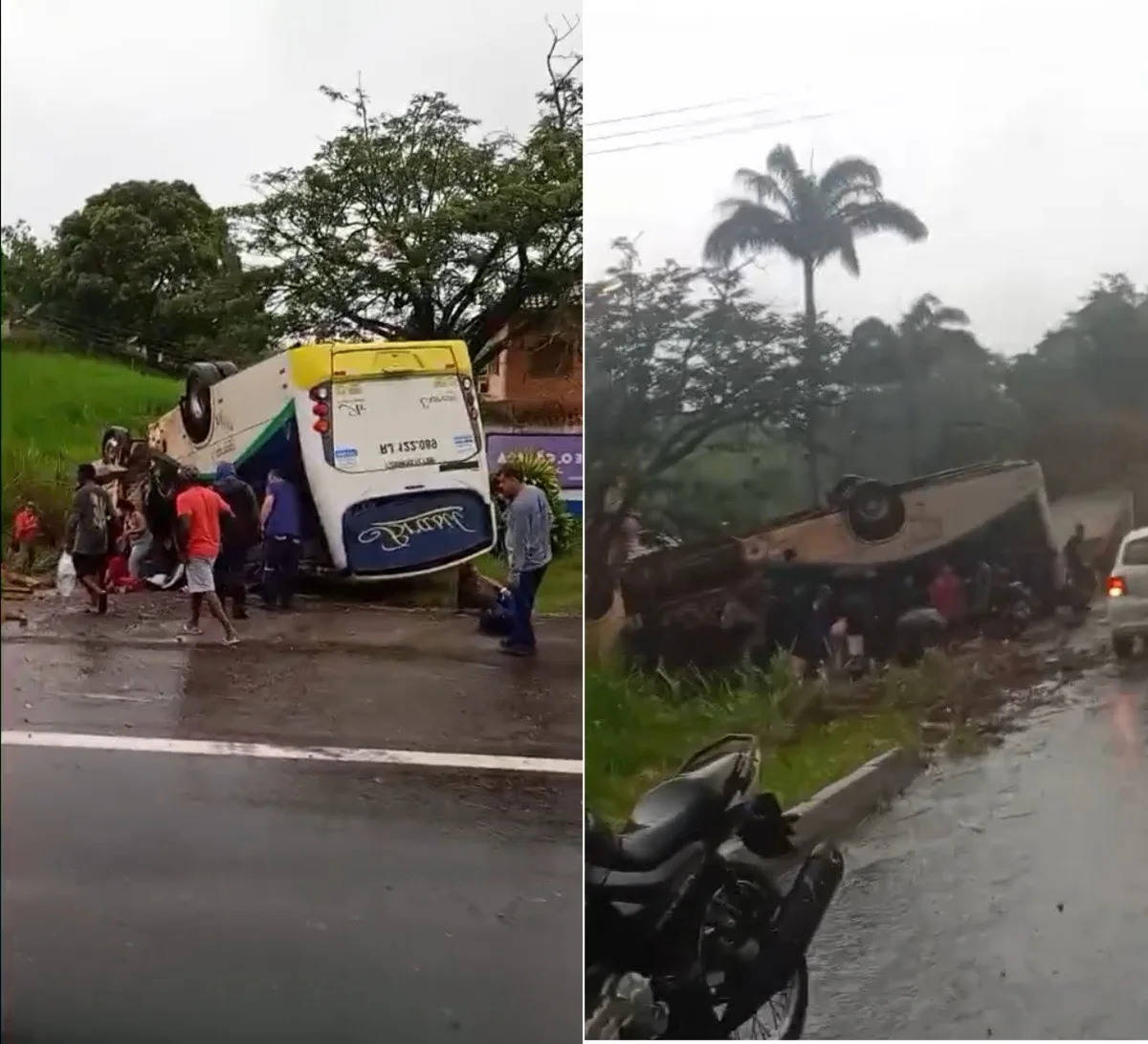 Ônibus tomba na BR-356 em Itaperuna e deixa dezenas de feridos