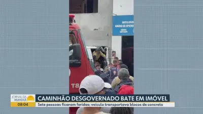 Caminhão desgovernado atinge prédio e deixa sete feridos em Araci