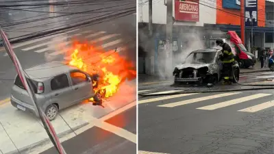 Carro pega fogo na avenida da Emancipação em Itaquaquecetuba