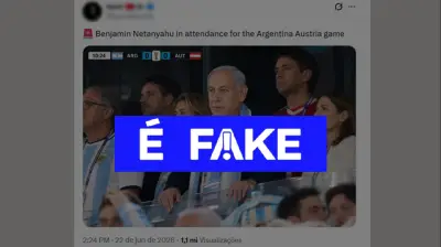 É #FAKE imagem de Benjamin Netanyahu em Argentina x Áustria na Copa