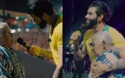 Gusttavo Lima se emociona com fã idosa e homenageia mãe no São João