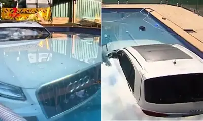 Idosos erram manobra e Audi cai em piscina na Austrália