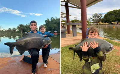 Irmãos goianos de 4 e 12 anos pescam peixes de até 130 kg e viralizam