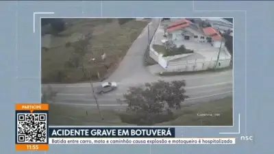 Motocicleta bate em carro e explode após caminhonete cortar frente em SC