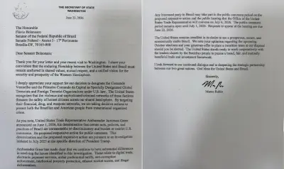 Rubio responde Flávio Bolsonaro e mantém posição dos EUA sobre tarifaço
