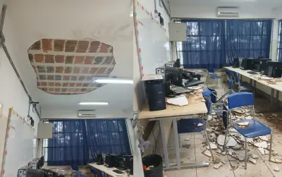 Teto cai em sala de aula e fere duas alunas em Igaraçu do Tietê