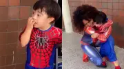 Babá fantasiada de Mulher-Aranha emociona criança com Down em São Luís