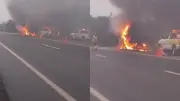 Caminhão com frios e congelados pega fogo em rodovia SP