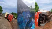 Caminhão com galões de água tomba em São José de Ribamar