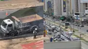 Caminhão pega fogo e causa congestionamento na Avenida do CPA em Cuiabá