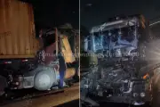 Caminhoneiro fica gravemente ferido em engavetamento de quatro carretas em Cubatão