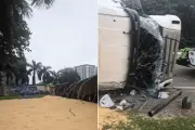 Caminhoneiro é preso por embriaguez ao volante após tombar veículo em Santos