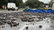 Carga de cerveja cai de caminhão e causa lentidão em São José