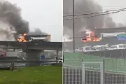 Carreta com açúcar pega fogo na Rodovia Anchieta em Cubatão