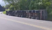 Carreta com granito tomba na BR-316 em Atalaia, AL