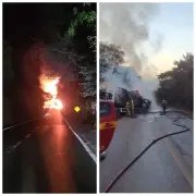 Carreta-tanque colide e pega fogo na BR-251; motorista morre carbonizado