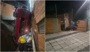 Carro bate em muro e fica suspenso em São José (SC); motorista ferido