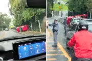 Carro capota em morro de Santos e motorista providencia guincho