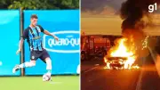 Carro de zagueiro da base do Grêmio pega fogo em acidente