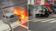 Carro pega fogo na avenida da Emancipação em Itaquaquecetuba