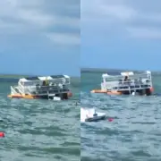 Catamarã afunda parcialmente na Praia de Ponta Verde em Maceió