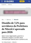 É falsa reportagem do GLOBO-Niterói sobre dissídio de 7,2% para servidores em 2026