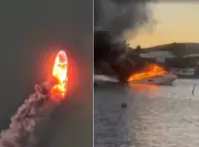 Lancha pega fogo e fica destruída em Cabo Frio; todos são salvos