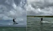 Luciano Huck impressiona ao praticar kite surf no México