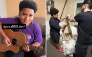 Menino adapta violão para som de viola e ganha instrumento de Ícaro