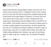 Trump e Meloni trocam farpas sobre foto no G7