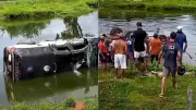 Viatura da Polícia Civil capota e cai em açude no Maranhão; dois feridos