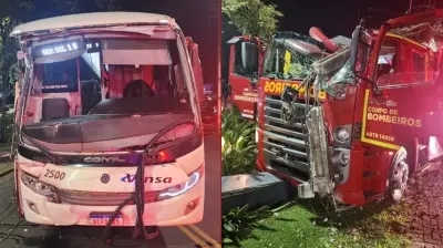 Caminhão dos Bombeiros é atingido por ônibus em Telêmaco Borba