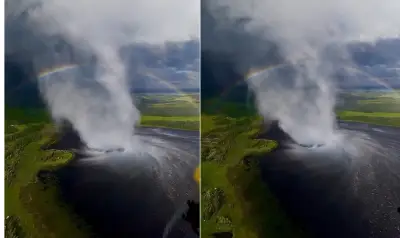 Drone registra tornado e arco-íris circular raros no Canadá