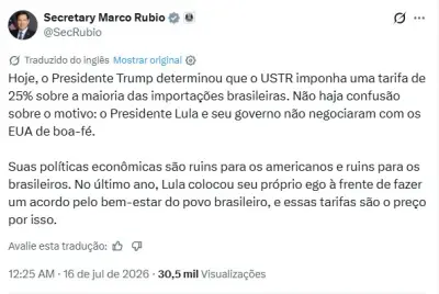 EUA impõem tarifas de 25% sobre produtos brasileiros; Rubio cita motivação política