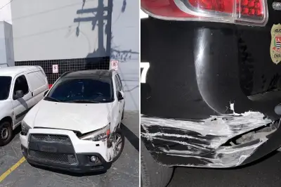 Homem bate carro contra viatura e é preso em São Vicente
